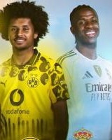 本来做的贝林兄弟对决多特战皇马海报：阿德耶米PK维尼修斯